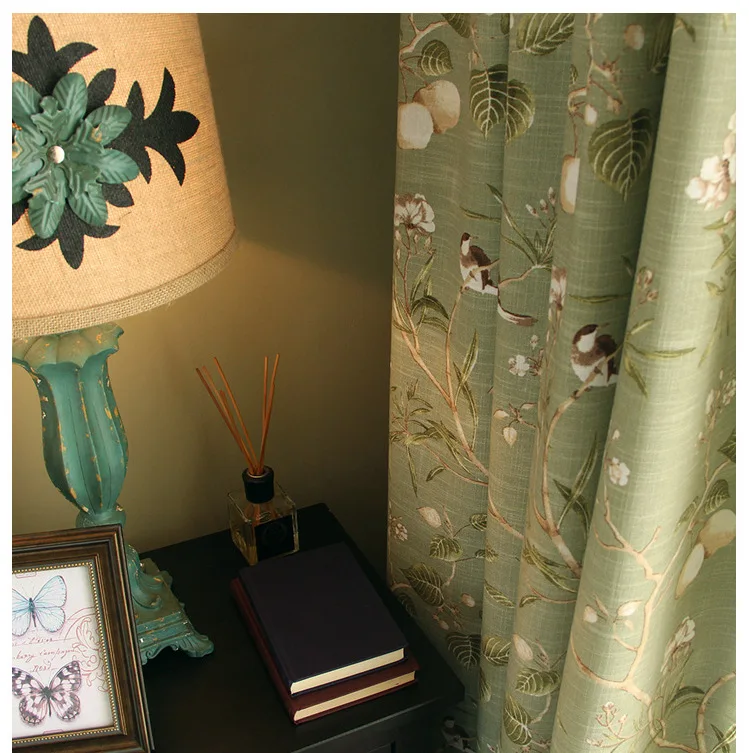

American Flowers, Birds, Countryside, Pastoral Cotton and Hemp Shade Curtains for Living Dining Room Bedroom.