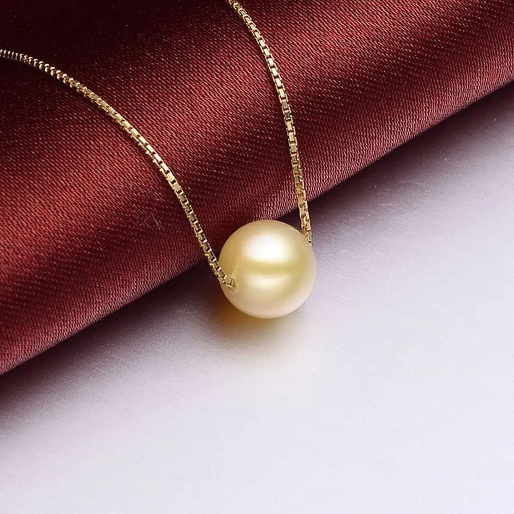 

Free Shipping Huge 11.3mm Natural south sea genuine gold perfect round pearl necklace pendant (09.08)