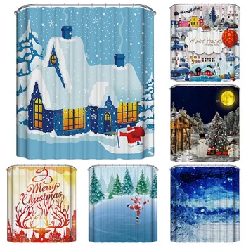 

11.11 Christmas Theme Shower Curtains Waterproof Polyester Printed Bath Covers For Bathroom Decoration 70 X 70 Inch