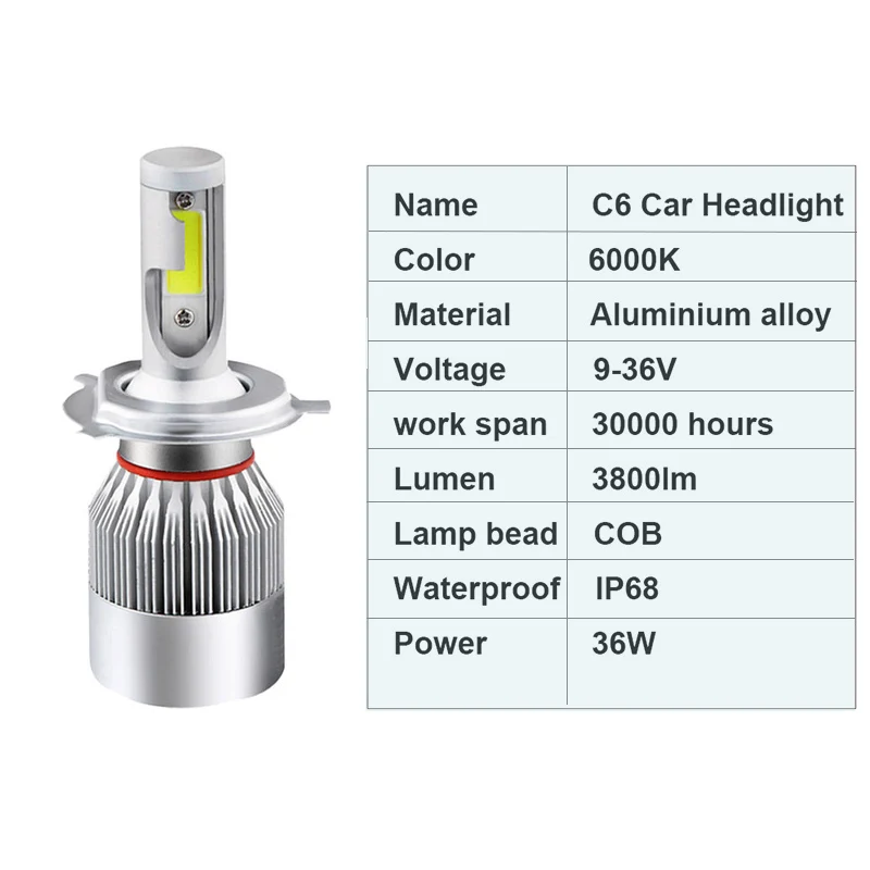 2 предмета в комплекте: Infitary H7 светодиодный H4 автомобилей головной светильник 9005 9006 H3 H13 H8 9004 9007 H11 светодиодный H1 C6 72W фары для 7600LM 6000 К авто светильник автомобильных ламп