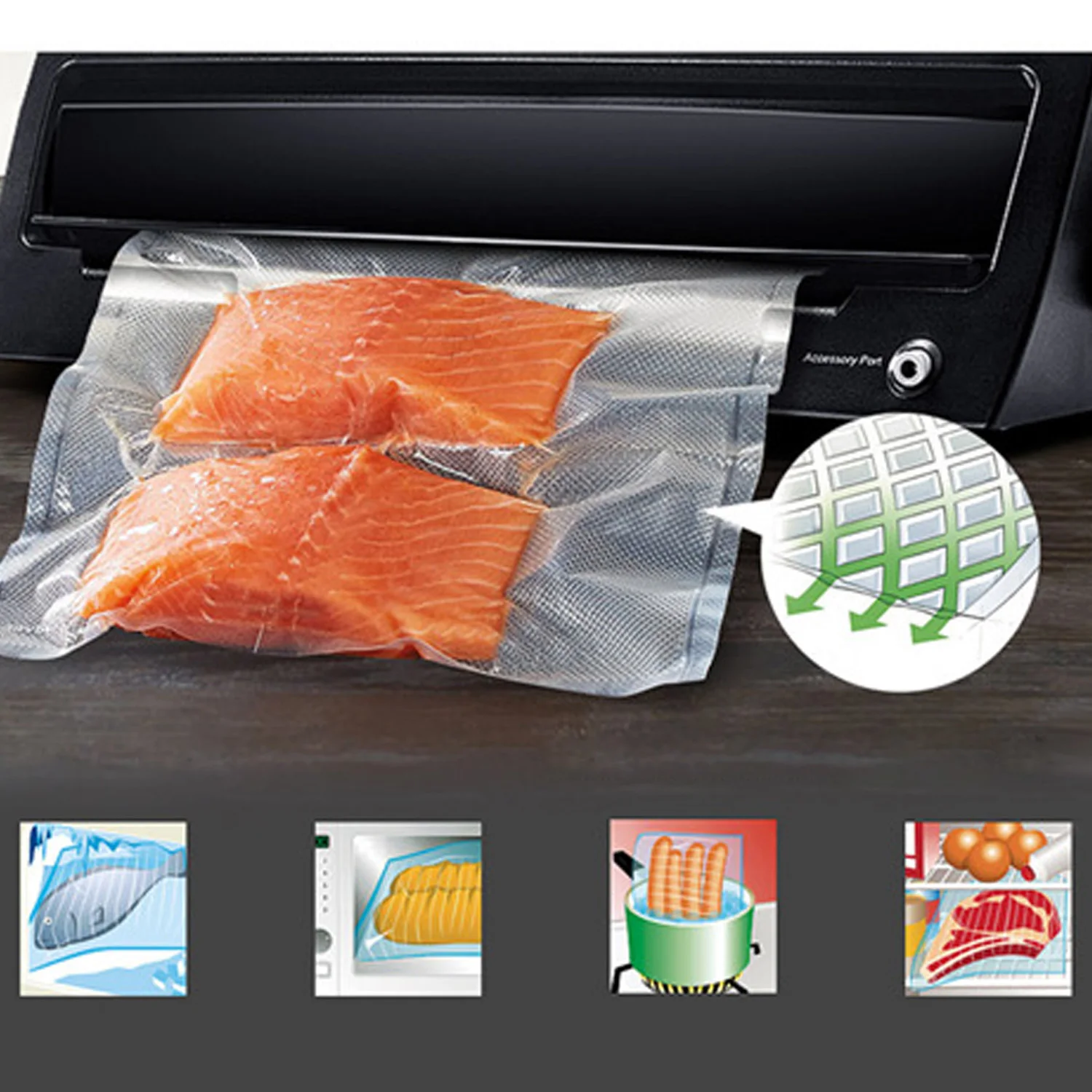 Behogar 20 x 500cm Vacuum Sealer Bag Rolls Food Storage Bags Packaging