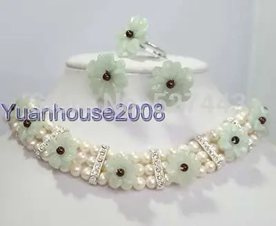

Wholesale JWEW6561 Fashion 18" White FW Pearl & Jade Flower Necklace Earring Ring (0430)