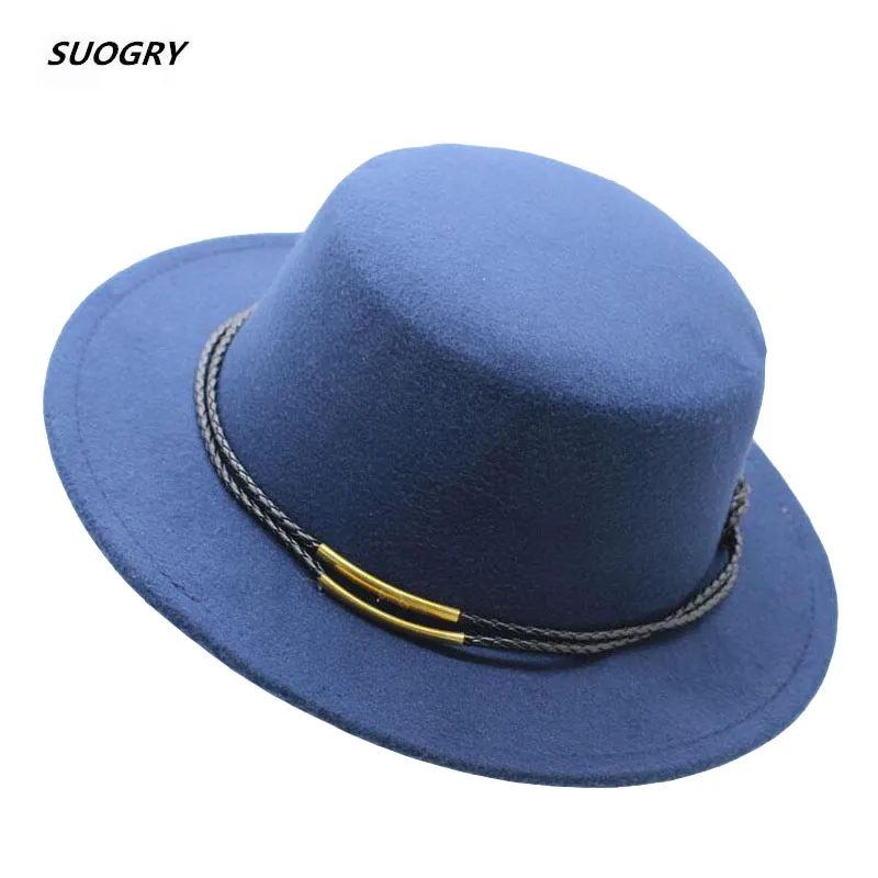 

SUOGRY Black Wool Wide Brim Bowler Trilby Fedora Hat For Women Plain Lady Felt Vintage European Hats USA 9 Colors
