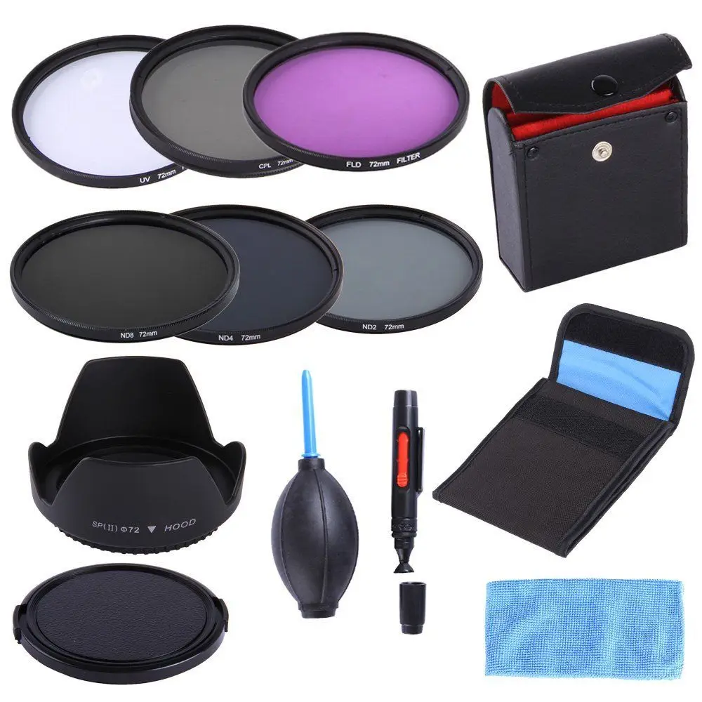 72mm UV CPL FLD ND2 4 8 ND Filter Kit Lens Hood Cap For Nikon 18 200 24