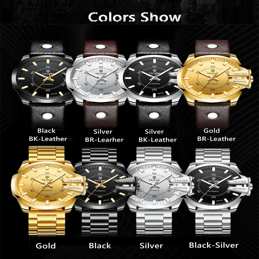 TEVISE ووتش الرجال الفاخرة التلقائي ساعات آلية مضيئة رجل الأعمال ساعة اليد للماء الذهب ساعة Relogio Masculino