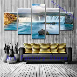 Водопад пять Картины пейзаж Живопись 5 шт. водопад восход на пляж с винт волны океана стены печати холст домой
