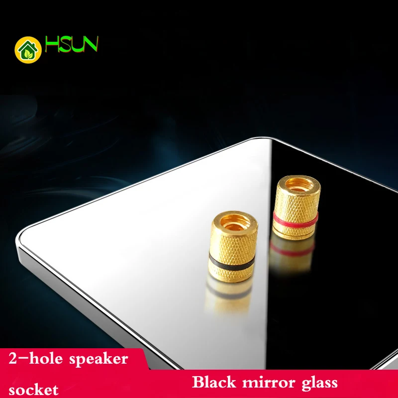 

Type 86 black mirror glass 2-hole speaker Socket audio interface audio signal socket terminal panel