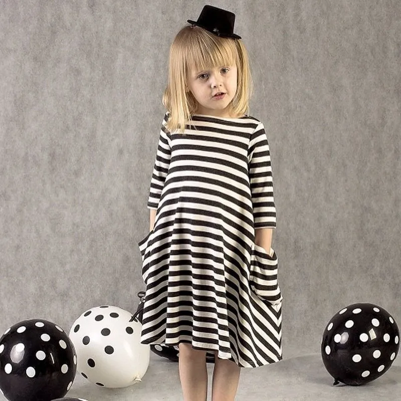 

2016 New Autumn Winter Girls Dresses 2-6 Years Striped Kids Dress Children Casual Long Sleeve Clothing Party Baby Girls Clothes