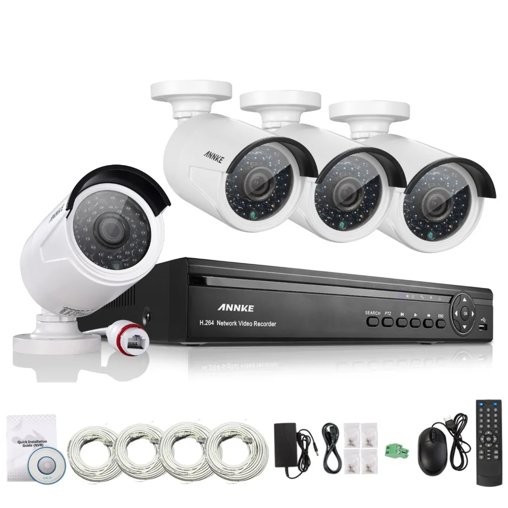  ANNKE 4CH PoE NVR CCTV System 4pcs 1.3MP ip camera Video Security Surveillance System PoE NVR Recorder System Kit Camera System 