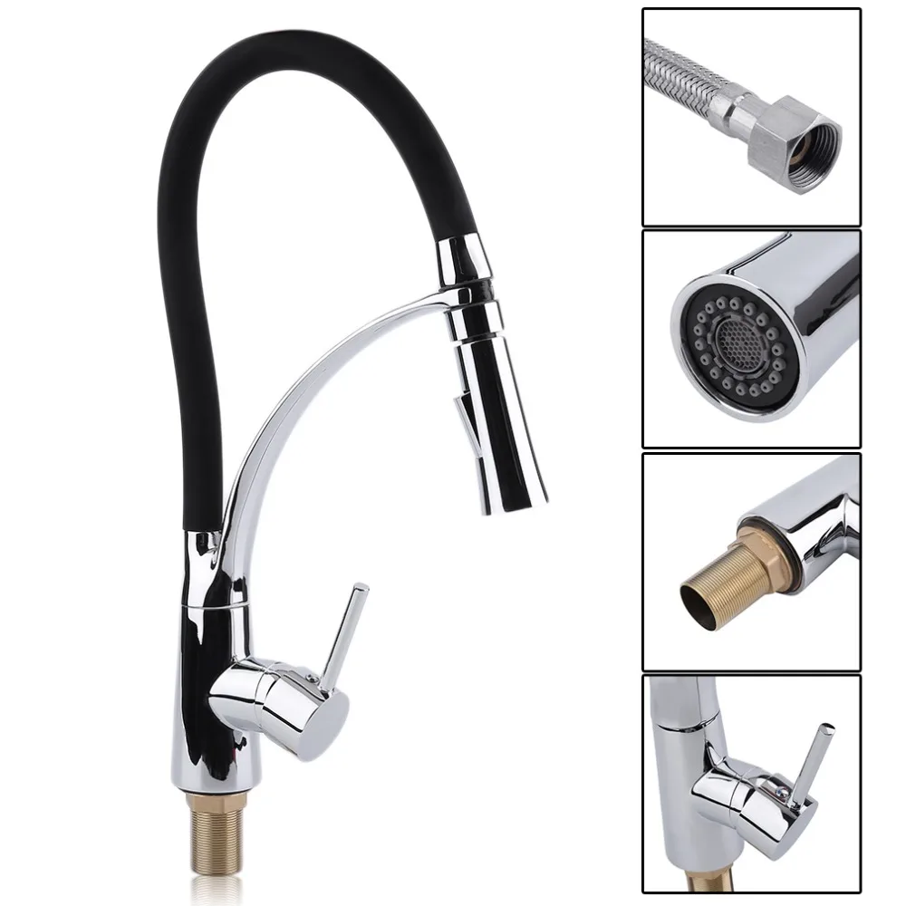 

Single Waterfall Sprayer Deck Mounted Kitchen Sink Mixer Swivel Spout Chrome Basin Tap Faucet Single Hole Water Tap