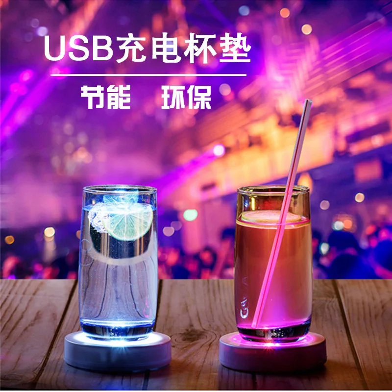 

Factory direct sales LED coasters circular accelerometer battery charge USB flash cup mat bar supplies