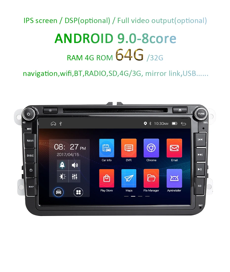 Perfect IPS Android 9.0 DSP 64G 2 DIN Car GPS Radio For Rapid Yeti VW passat b6 golf 4 5 6 polo tiguan Seat Altea Toledo BORA DVD PLAYER 2