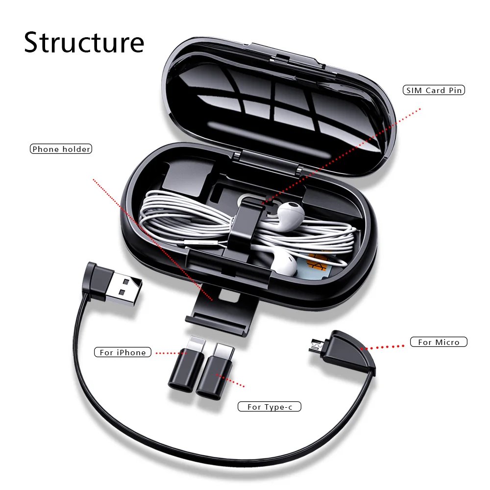 Мини ящик для хранения OATABASF многофункциональный usb кабель 3 в 1 выдвижное зарядное