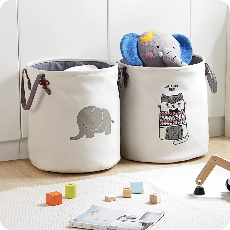 Preise Neue Cartoon Falten Lagerung Körbe Leinwand Stoff Lagerung Box Runde Hause Wäsche Korb Organizer Bin Für Kinder Spielzeug Organisatoren