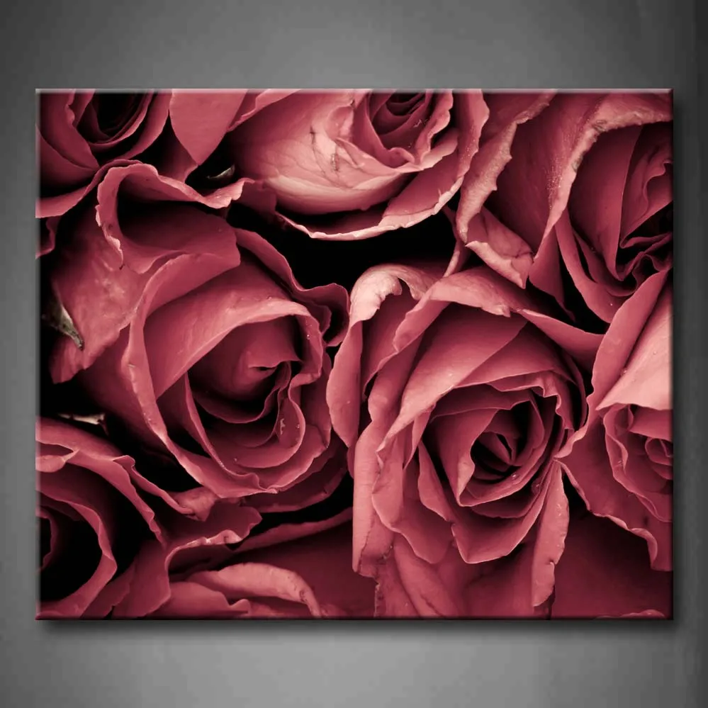 

Framed Wall Art Pictures Pink Red Rose Canvas Print Artwork Flower Modern Posters With Wooden Frames For Living Room
