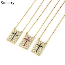 

Sunarry Gold Color Copper Two color Cubic Zirconia Cross Rectangle Pendant Necklaces Women's Fashion Jewelry