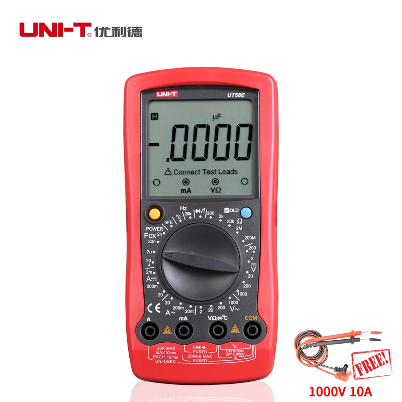

UNI-T UT58E General Digital Multimeters Full Icon LCD DisplayTemperature Frequency Capacitance Diode Transistor AC/DC Tester