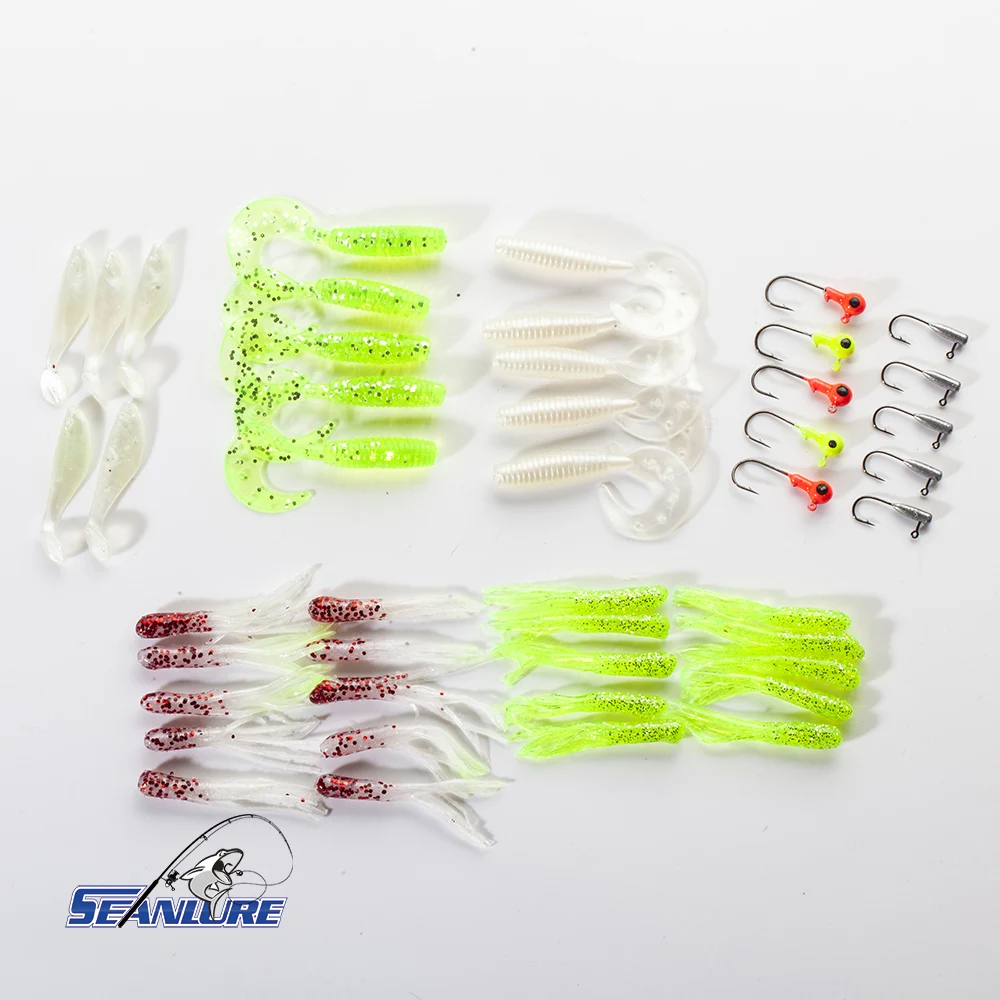 Seanlure Soft Lures Set 45 Pieces grub lure tube jig head shad soft