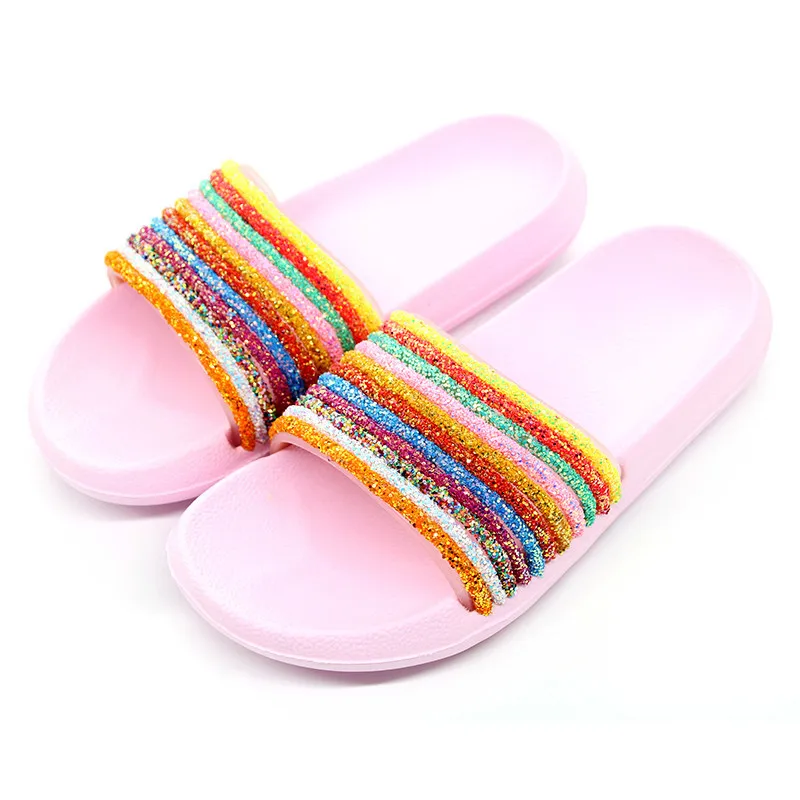 Mules Women Rainbow Slippers Mixed Color Flip Fops Designer Flat Slides Non Slip Home Slippers Lady Crystal Slip On Shoes Beach