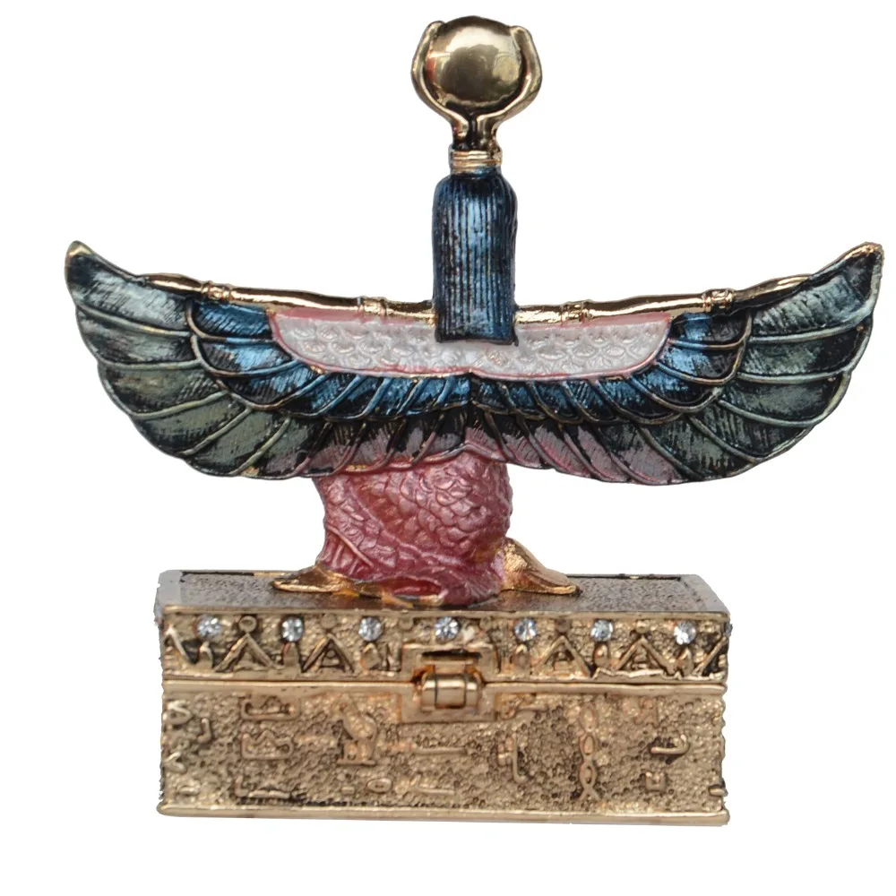 Egyptian Goddess Winged Isis Statue Golden Trinket Jewelry Box Figurine Miniature Birthday Gifts Ring Container