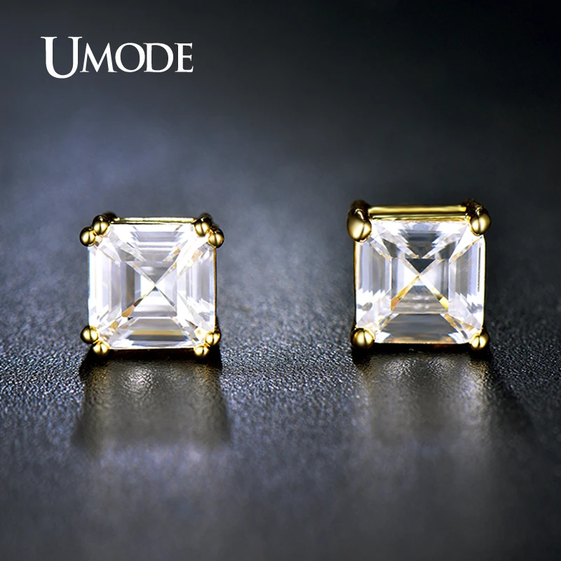Umode 8 мм 2.5 карат Asscher огранка ясно цирконий позолоченные имитация алмаз сообщение