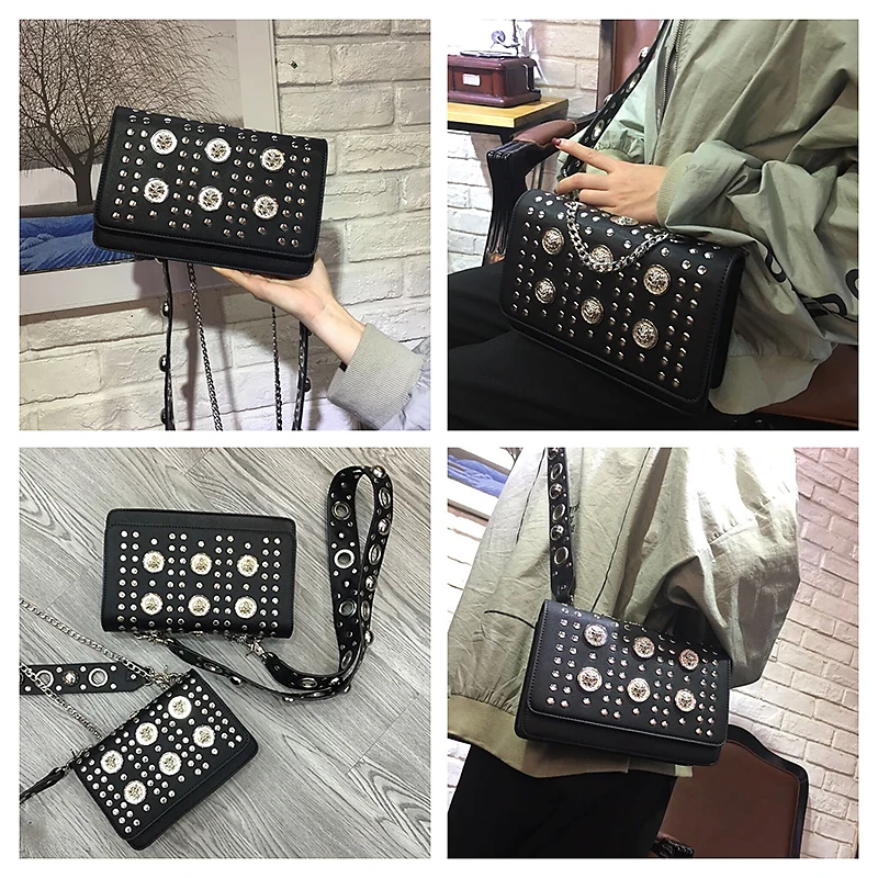 BENVICHED корейский версии женская сумка мешок небольшой одного плеча Мини классная сумка заклепки цепи мешок c138