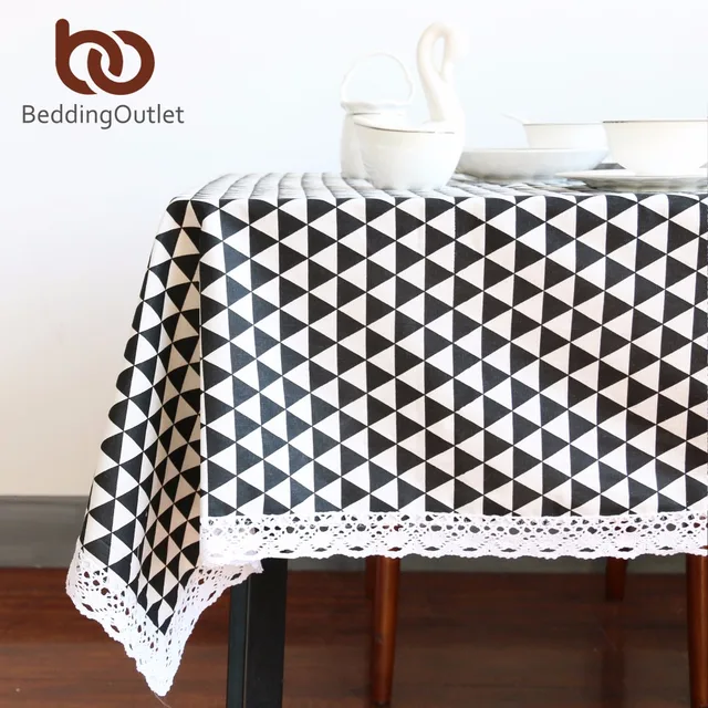 Beddingoutlet Black Triangle Tablecloth Cotton Linen Dinner Simple Beddingoutlet Black Triangle Tablecloth Cotton Linen Dinner Simple Table Cloth Macrame Decoration Lacy Cover Europe
