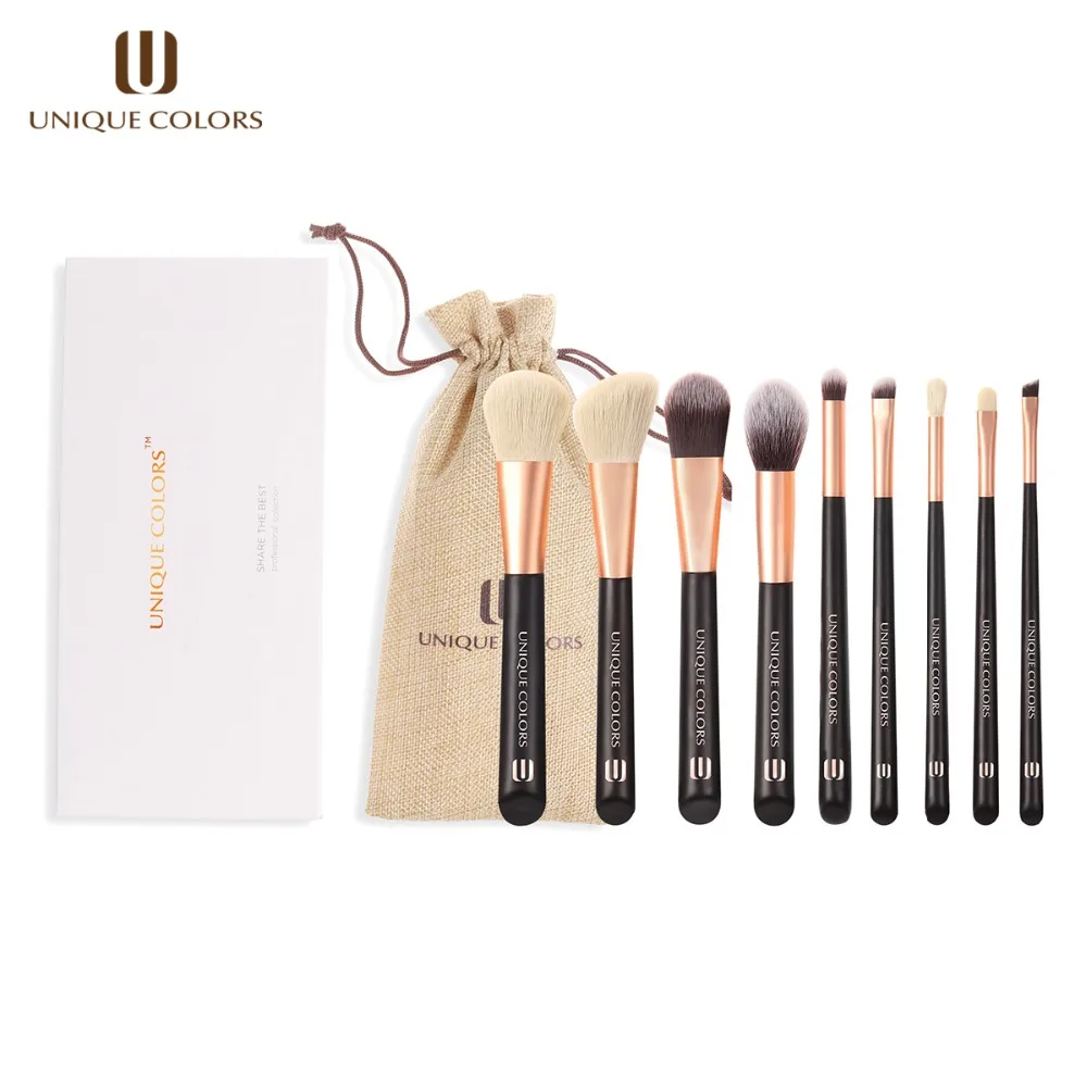 

UNIQUE COLORS 9pcs Makeup Brushes Tool Set Cosmetic Powder Eye Shadow Foundation Blush Eyebrow Blending Make Up Brush With Bag