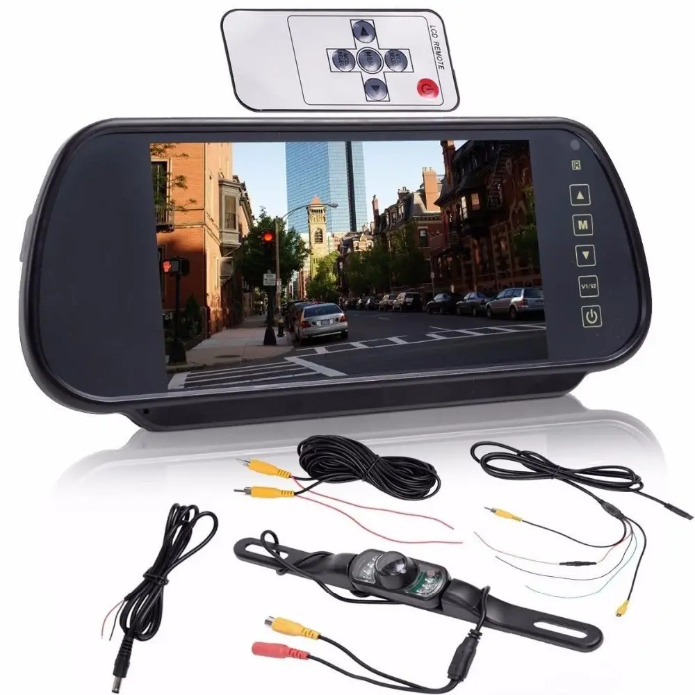 

7 Inch Car Rearview Mirror Monitor Night Vision Reversing Camera Kit Touch Screen Remote Control Car Back Sight Surveillance Kit