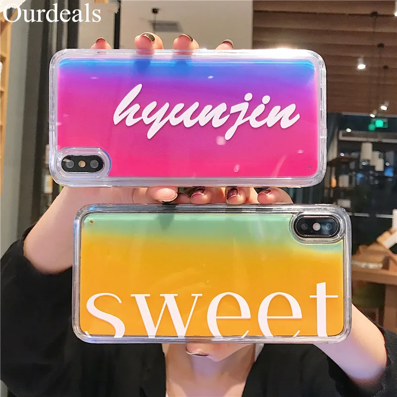

Ourdeals Fashion luminous dynamic quicksand Phone Case For iphone XS MAX For iphone 8 7 6s 6plus X XR Colored letters couple Bag