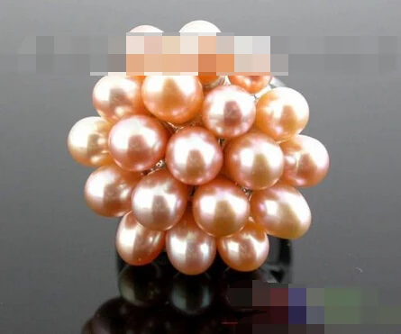 

00464 pink rice freshwater pearl flower ring