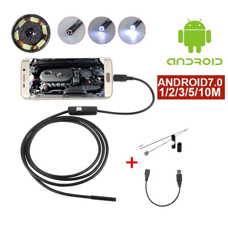 Brand New 7mm Waterproof Mini Android Endoscope Soft Cable With 6 LED Inspection Borescope For Android PC