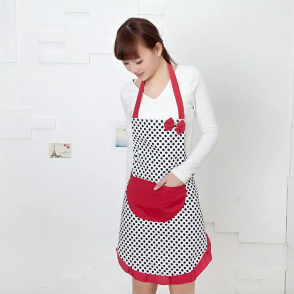 New Cute BowKnot Kitchen Restaurant Cooking Aprons With Pocket for Women free shipping