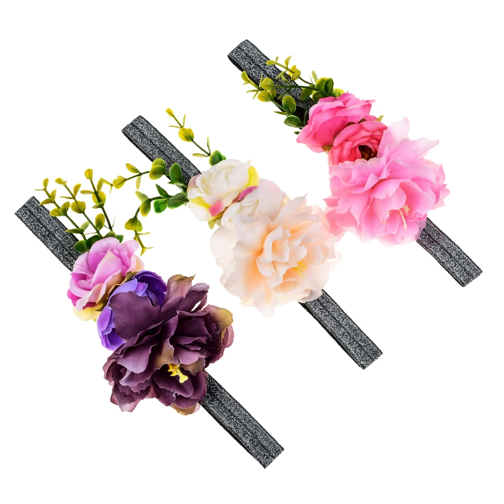 

1PCS Children Stretchy Headband Peony Camellia Rose Flower Twig Elastic Summer Infant Hair Accessories Girl Birthday Gifts