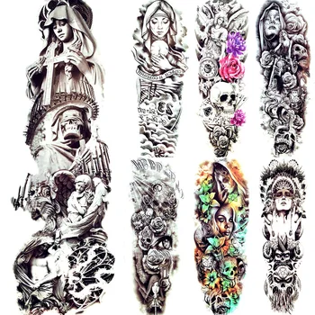 

Sad Christ Nun Girl Sister Temporary Tattoo Angel Black Wing Tattoo Stickers Women Body Art Drawing Full Arm Men Tatoo Legs