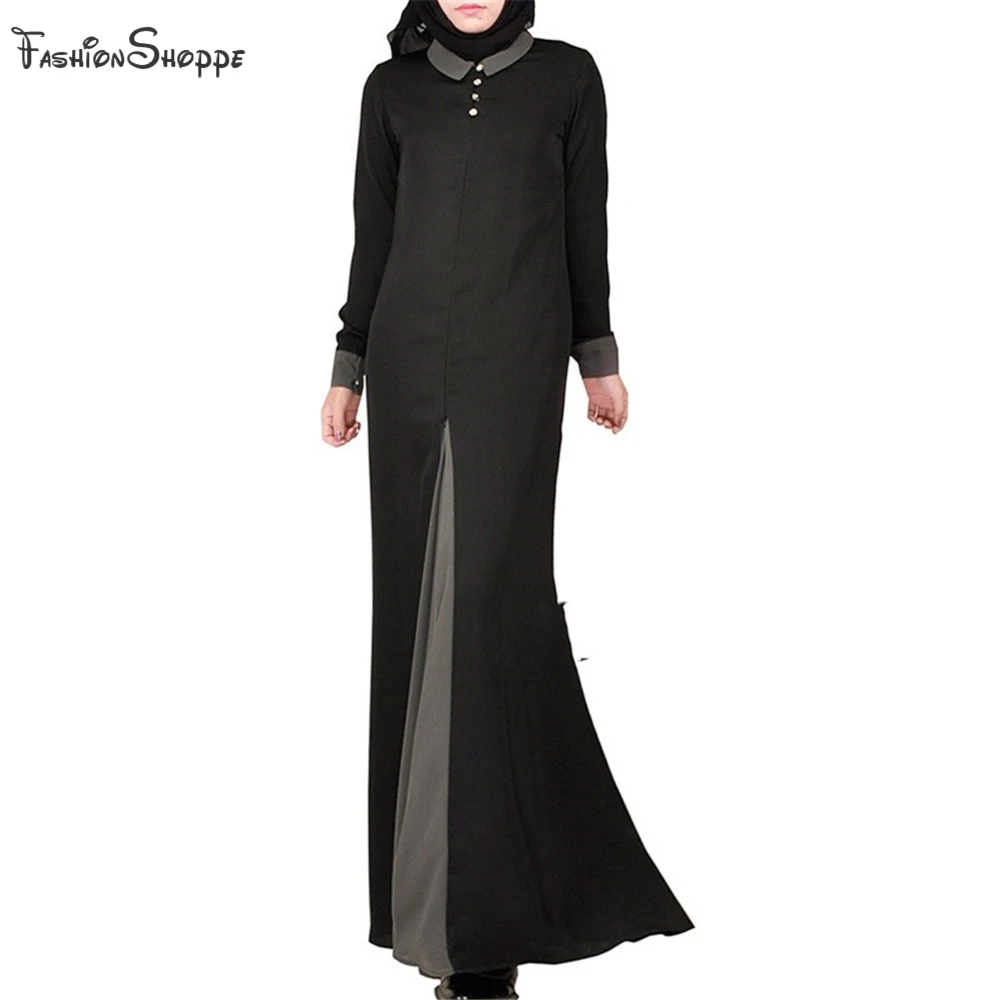 NEW Women Long Sleeve Evening Maxi Dress Color Block Muslim Chiffom Abaya Kaftan Islamic Jilbab Robe Dubai Gowns D967