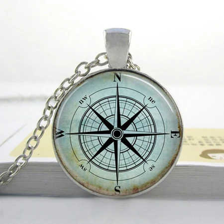 

Nautical Compass Necklace, Compass Rose, Wind Rose, Nautical Jewelry, Sailor's, Mariner's, Ship, Ocean Art glass dome necklace