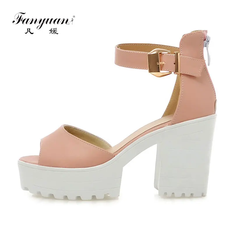 

Fanyuan Fashion Zipper Buckle Strap Sandals summer Cover Heel Platform shoes Women shoes Casual Ankle-Wrap High Heels