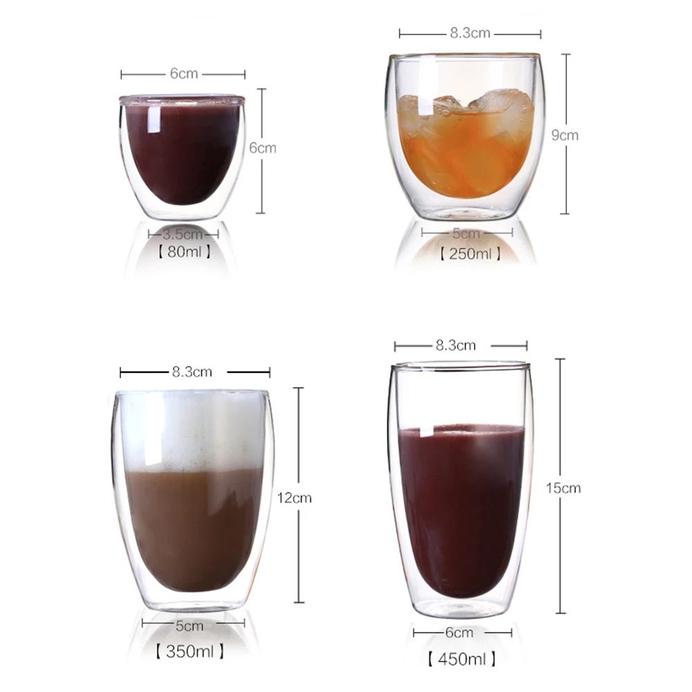 1 шт., 450 мл, двухслойная стеклянная чашка, креативная Кофейная, чайная, винная, пивная, виски, стеклянная чашка с двойными стенками, стеклянная чашка для эспрессо