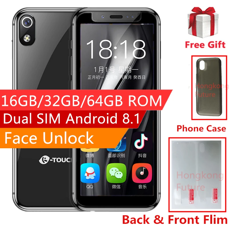 

Smallest Smart phone K-TOUCH I9 Metal Frame telefone 16GB 32GB 64GB ROM Android 8.1 Cellphone GPS Face ID Mobile Phones For Kids