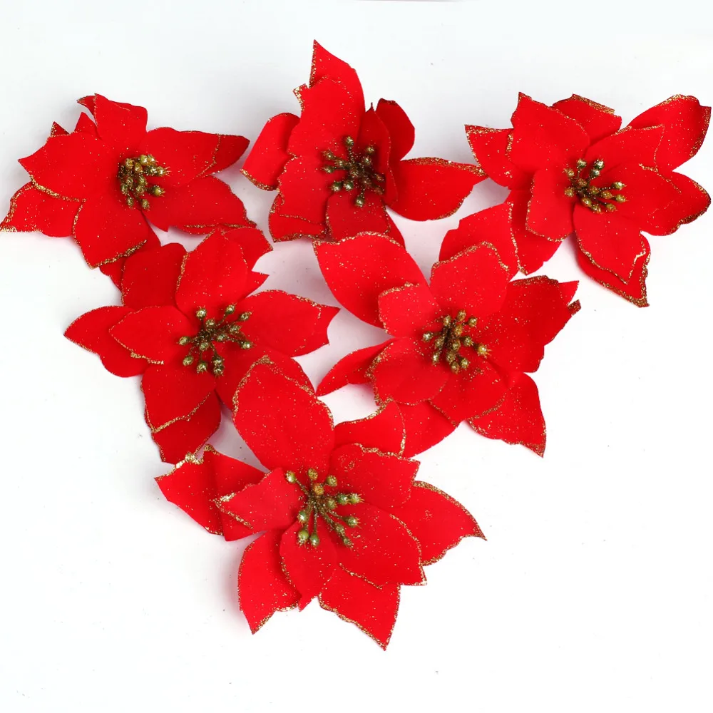 Online Whole Christmas Tree Flower From China 6pcs Set Christmas Flowers Tree Decorations Pendant 13cm Gold Red Artificial Flower Decoration