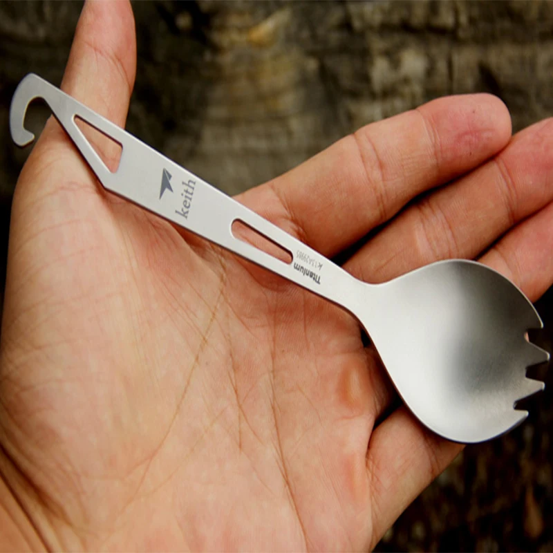 Keith,, титановая вилка Spork для кемпинга, путешествий, пикника, переносная титановая ложка, вилка со штопором, Ультралегкая, 15 г, Ti5311