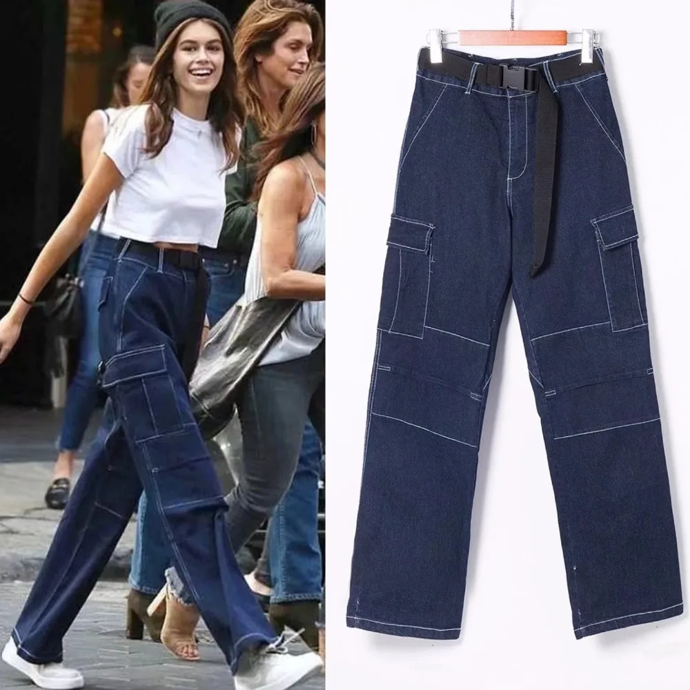 SS2018 ACE джинсовые брюки с высокой талией широкие джинсы Bella Hadid уличная одежда