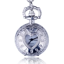 Акция! Новое поступление мини Винтажные белые стальные сердца женские Девушки женские карманные часы ожерелье для подарка на Рождество PS436
