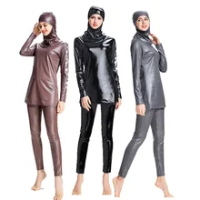 Большой размер Буркини Мусульманский купальник для женщин полный охват купальник из трех частей для девочек Мусульманский купальник