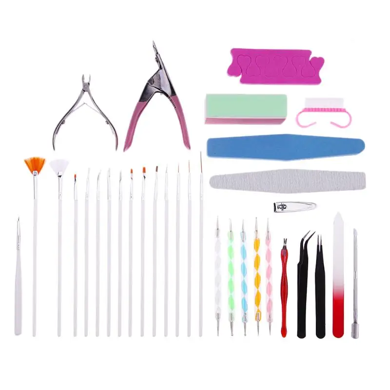 

33Pcs/Set DIY Nail Art Tips Tool Kits Nail Art UV Gel Brush Buffer File Tips Extension Guide Manicure Tool Kit