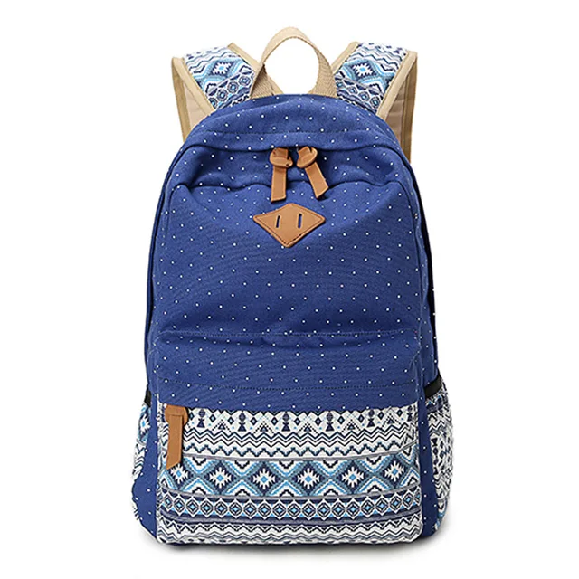 Us 16 11 37 Off Vintage School Bags For Agers S Schoolbag Large Capacity Lady Canvas Dot Printing Backpack Rucksack Bagpack Book Bag In