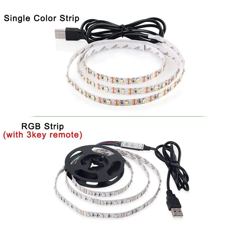 USB СВЕТОДИОДНЫЙ светильник DC5V SMD3528 RGB Светодиодная лента гибкий светодиодный светильник s 3 клавиши мини пульт дистанционного управления 50 см 1 м 2 м 3 м 4 м 5 м ТВ фоновый светильник ing