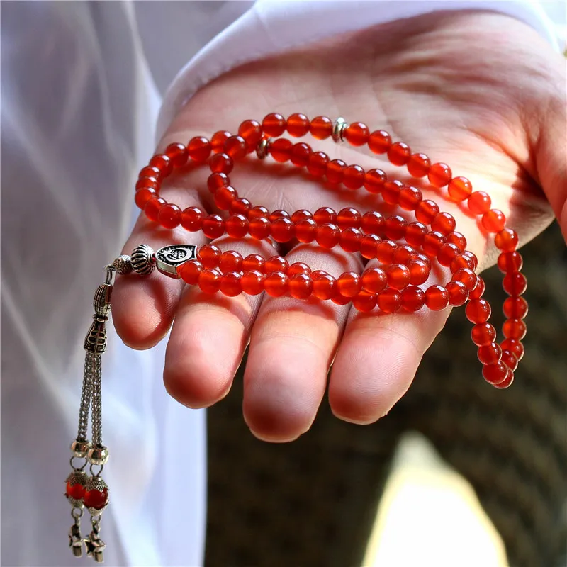 ESB Шарм ювелирных изделий натуральный красный агатовый камень браслет Tesbih исламские четки Молитвенные Четки из бусин тасбих мусульманские - Цвет: Red agate 6mm