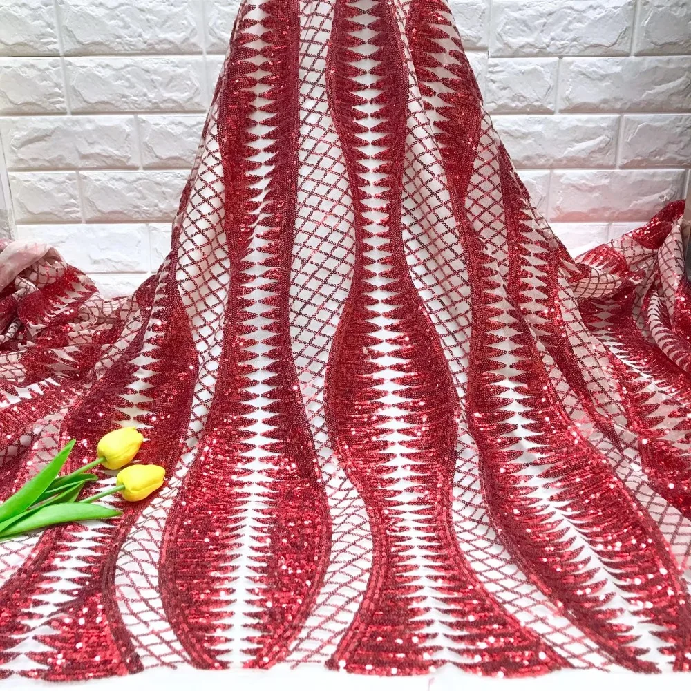 

African lace fabric new in 2019 high quality sequins beautiful French mesh lace fabric for Nigerian women party dresses